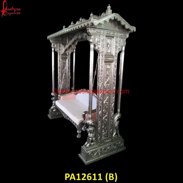 PA12611 (B) Pure Silver Jhula, Silver Swing, Silver Carved Swing, Silver Carving Swing, Silver Wooden Carved Swing, White Metal Swing Stand, White Metal Swing Set, White Metal Swing Frame, White.jpg"