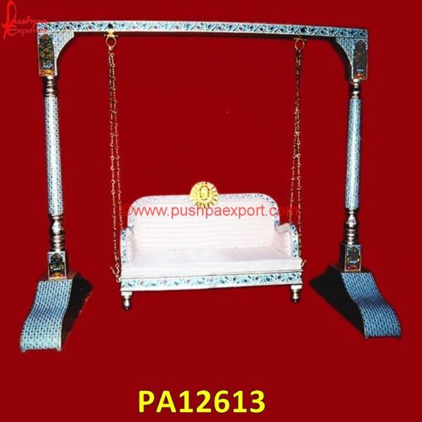 Meenakari Carved Silver Swing PA12613 Silver Carving Swing, Silver Wooden Carved Swing, White Metal Swing Stand, White Metal Swing Set, White Metal Swing Frame, White Metal Swing, White Metal Products, White Metal Jhula.jpg"