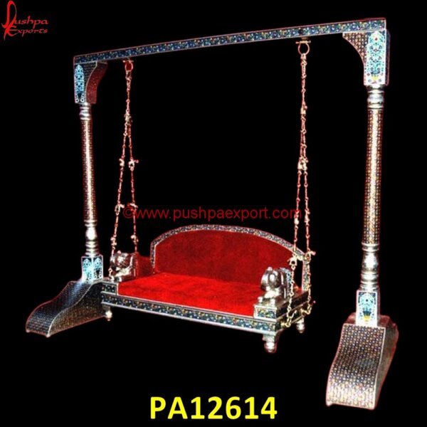 Meenakari Silver Swing PA12614 Silver Wooden Carved Swing, White Metal Swing Stand, White Metal Swing Set, White Metal Swing Frame, White Metal Swing, White Metal Products, White Metal Jhula, White Metal Handicrafts.jpg"