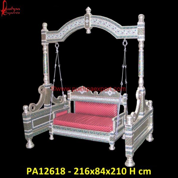 Pure Silver Meenakari Carved Swing PA12618 White Metal Swing, White Metal Products, White Metal Jhula, White Metal Handicrafts, White Metal Furniture Udaipur, Carved Swing, Carved Wood Indoor Swing, Chandi Ka Palna Price, German.jpg"