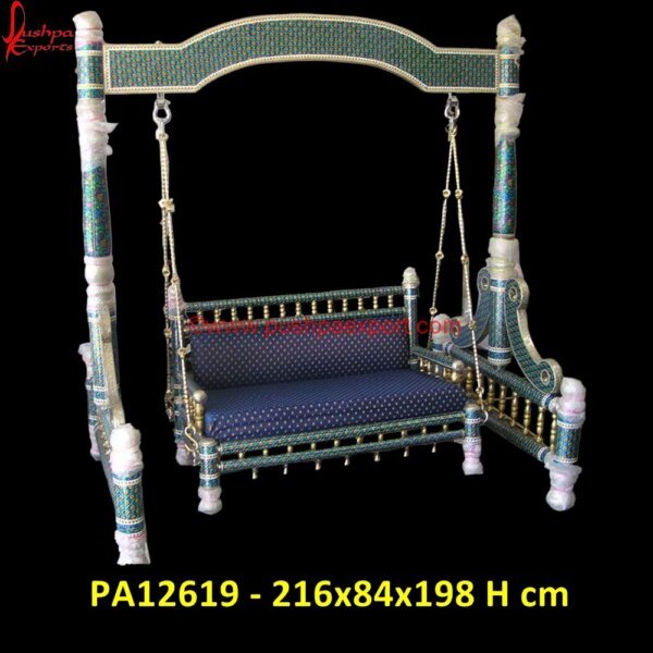 Brass Carved Swing Meenakari PA12619 White Metal Products, White Metal Jhula, White Metal Handicrafts, White Metal Furniture Udaipur, Carved Swing, Carved Wood Indoor Swing, Chandi Ka Palna Price, German Silver Jhula, Hand.jpg"