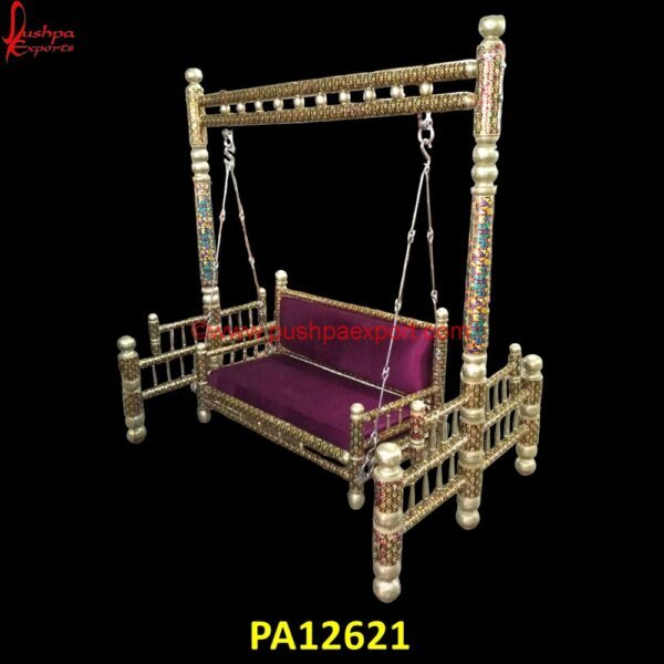 Brass Metal Swing Meenakari PA12621 White Metal Furniture Udaipur, Carved Swing, Carved Wood Indoor Swing, Chandi Ka Palna Price, German Silver Jhula, Hand Carved Swing, Hand Carved Wooden Swing, Indian Carved Swings, Pure.jpg"