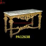 Brass Metal Carved Wood Table