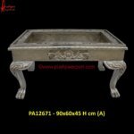 Silver Wood Coffee Table With Carving