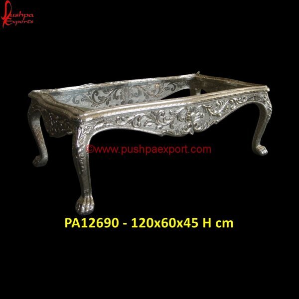 Silver Metal Living Room Coffee Table PA12690 Carved Indian Coffee Table, Hand Carved Nightstand, Hand Carved Table, Hand Carved Coffee Table, Modern Silver Table Lamp, Silver And Wood Coffee Table, Silver Bar Table, Silver Bedside.jpg"