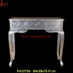 Silver Metal Table Desk With Drawers