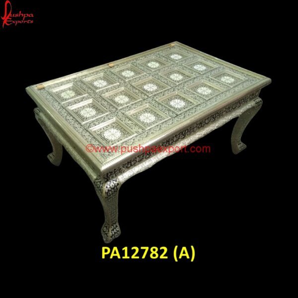 White Metal Sofa Table in Meenakari PA12782 (A) Silver Lamp Tables, Silver Side Table, Silver Table, Carved Dining Table, Carved Table, Carved Wood Accent Table, Carved Wood Console Table, Carved Wood End Table, Carved Wood Media.jpg"