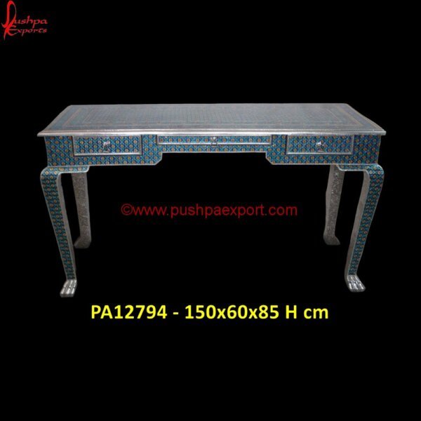 Meenakari Silver Console Table PA12794 Hand Carved Table, Hand Carved Coffee Table, Modern Silver Table Lamp, Silver And Wood Coffee Table, Silver Bar Table, Silver Bedside Table, Silver Dining Table Set, Silver Entryway.jpg"