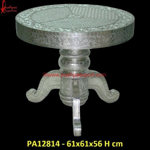 Pure Silver Hand Carved Coffee Table PA12814 Round White Metal Side Table, Embossed White Metal Coffee Table, White Metal Accent Table, White Metal Bar Table, White Metal Bedside Table, White Metal Desk With Drawers, White Metal.jpg"