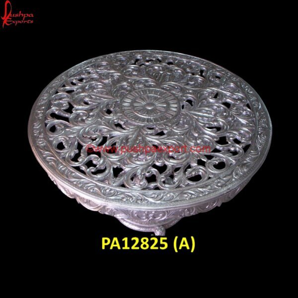 Silver Metal Floral Design Round Carved Table PA12825 (A) White Metal Round Table, White Metal Table And Chairs, White Metal Table Legs, White Metal Vanity Table, White Metal Writing Desk, Metal Table Legs, Carved Wood Coffee Table, Carved.jpg"