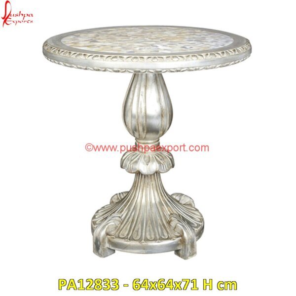 White Metal Round Hand Carved Table PA12833 Silver Coffee Table, Silver Console Table, Silver End Table, Silver Lamp Tables, Silver Side Table, Silver Table, Carved Dining Table, Carved Table, Carved Wood Accent Table, Carved Wood.jpg"