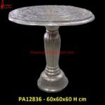 Round White Metal Carved Table