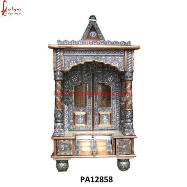 Silver Coated Pooja Mandir PA12858 German Silver Pooja Mandir, India Carved Temple, Oxidised Temple, Pure Silver Pooja Mandir, Pure Silver Temple, Silver Coated Pooja Mandir, Silver Home Temple, Silver Mandap For God.jpg