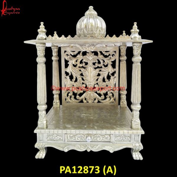 Floral Carved Temple PA12873 (A) White Metal Pooja Chowki, White Metal Pooja Mandir, White Metal Pooja Mantap, White Metal Pooja Stand, White Metal Radha Krishna, White Metal Sculpture, White Metal Statue, White Metal.jpg