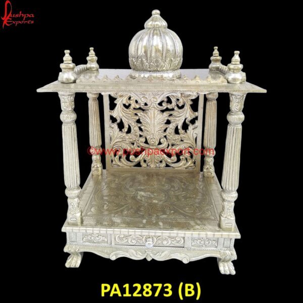 PA12873 (B) White Metal Pooja Mandir, White Metal Pooja Mantap, White Metal Pooja Stand, White Metal Radha Krishna, White Metal Sculpture, White Metal Statue, White Metal Temple, Wood Carving Mandir.jpg