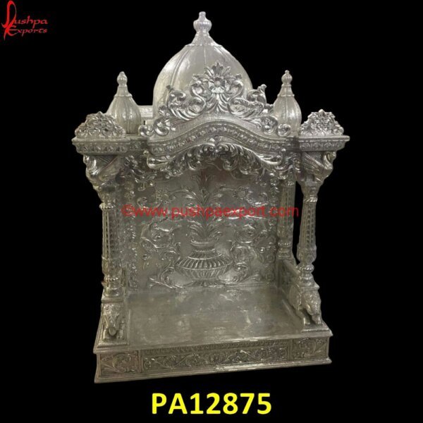 Pure Silver Carved Temple PA12875 White Metal Pooja Stand, White Metal Radha Krishna, White Metal Sculpture, White Metal Statue, White Metal Temple, Wood Carving Mandir, Wood Carving Temple, Wooden Carved Mandir For Home.jpg