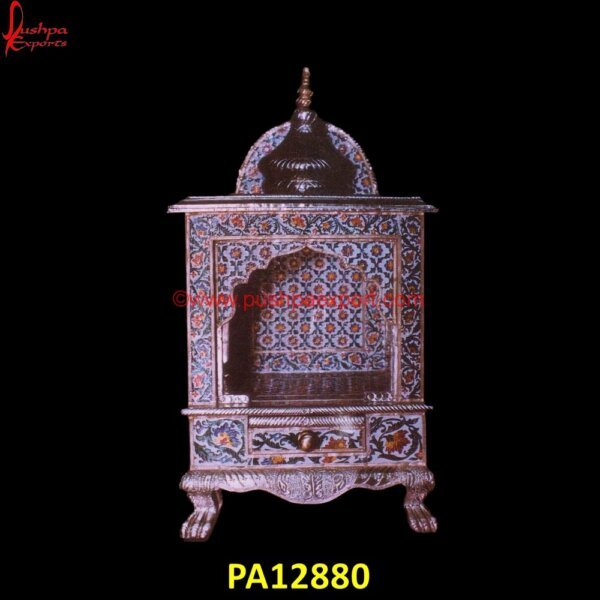 Meenakari Silver Home Temple PA12880 Wooden Carved Temple For Home, Wooden Carving Pooja Mandir, Carved Pooja Mandir, Carved Temple, Carving Mandir, German Silver Pooja Mandir, India Carved Temple, Oxidised Temple, Pure.jpg