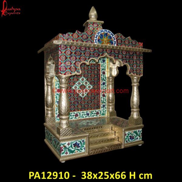 Brass Metal Floral Design Carved Temple PA12910 White Metal Sculpture, White Metal Statue, White Metal Temple, Wood Carving Mandir, Wood Carving Temple, Wooden Carved Mandir For Home, Wooden Carved Temple For Home, Wooden Carving Pooja.jpg