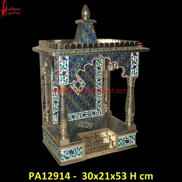 Floral Silver Metal Pooja Mandir with Meenakari PA12914 Wood Carving Temple, Wooden Carved Mandir For Home, Wooden Carved Temple For Home, Wooden Carving Pooja Mandir, Carved Pooja Mandir, Carved Temple, Carving Mandir, German Silver Pooja.jpg