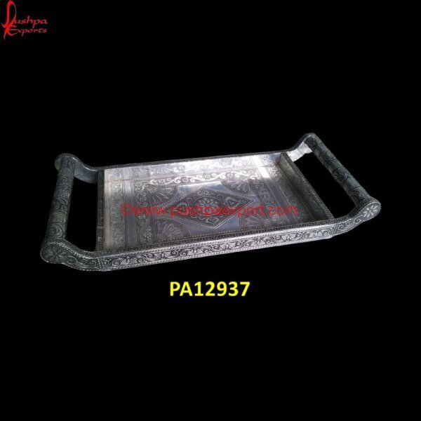 White Metal Tray PA12937 antique silver platter, antique silver serving tray, antique silver tray, antique silver tray with handles, carved serving tray, carved trays, decorative tray silver, hand carved tray.jpg