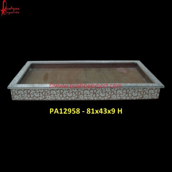 Meenakari Wooden Tray PA12958 silver metal tray, silver plated tray, silver rectangle tray, silver trays, vintage silver tray, white metal round tray, white metal serving tray, white metal tray with handles,.jpg