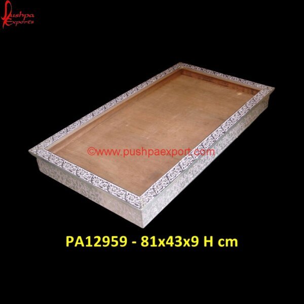 Meenakari Art Wooden Tray PA12959 silver plated tray, silver rectangle tray, silver trays, vintage silver tray, white metal round tray, white metal serving tray, white metal tray with handles, white metal trays, white.jpg