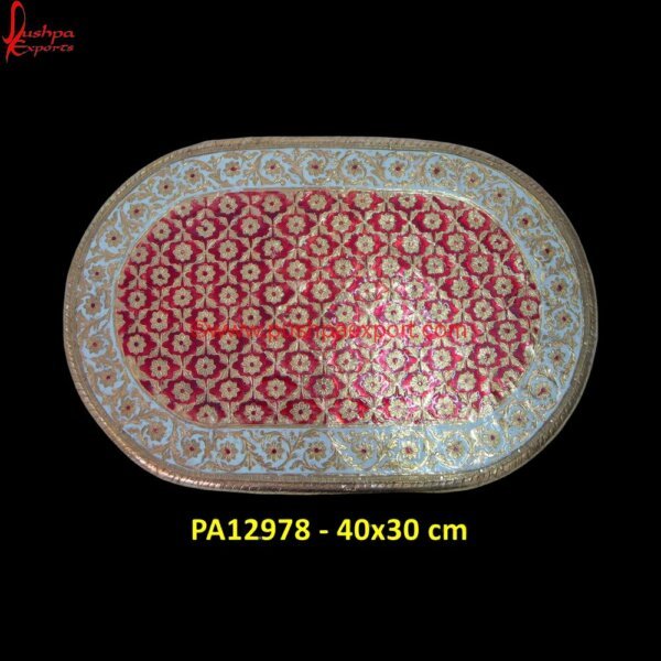 Brass Meenakari Oval Plate PA12978 antique silver tray with handles, carved serving tray, carved trays, decorative tray silver, hand carved tray, metal and wood round tray, metal silver tray, metal tray with wooden.jpg