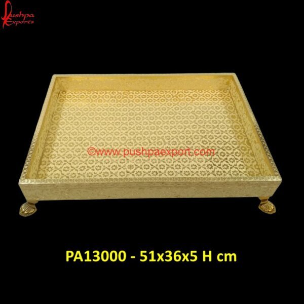 Gold Meenakari Tray With Handle PA13000 white metal round tray, white metal serving tray, white metal tray with handles, white metal trays, white round metal tray, wooden decorative tray, wooden serving tray, wooden tray.jpg