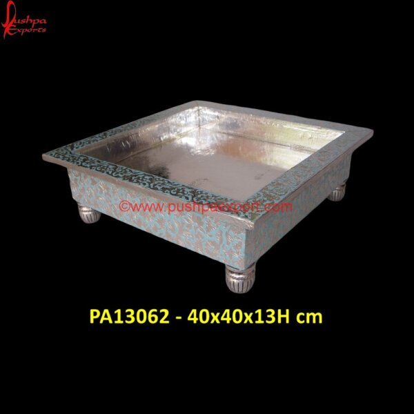 White Metal Meenakari Art Tray PA13062 round wood decorative tray, rustic serving trays, serving silver tray, silver decorative tray, silver dry fruit tray, silver metal tray, silver plated tray, silver rectangle tray,.jpg