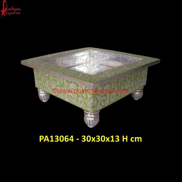 Green Meenakari Serving Tray PA13064 serving silver tray, silver decorative tray, silver dry fruit tray, silver metal tray, silver plated tray, silver rectangle tray, silver trays, vintage silver tray, white metal round.jpg