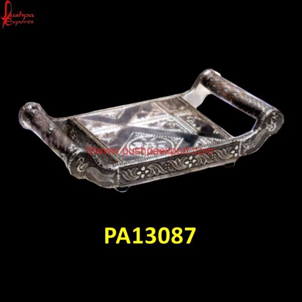 Antique Dry Fruits Tray PA13087 antique silver tray with handles, carved serving tray, carved trays, decorative tray silver, hand carved tray, metal and wood round tray, metal silver tray, metal tray with wooden.jpg