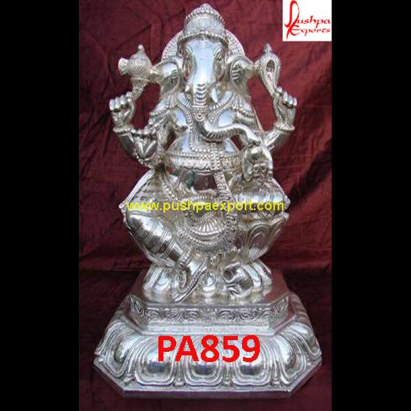 Silver Statue Of Lord Ganesha PA859 Silver Lord Ganesha Statue, Silver Murti Ganesha, Silver Plated Ganesh Idols, Silver Plated Ganesh Murti, Silver Statue Of Lord Ganesha, Silver Vinayaka Idol.jpg