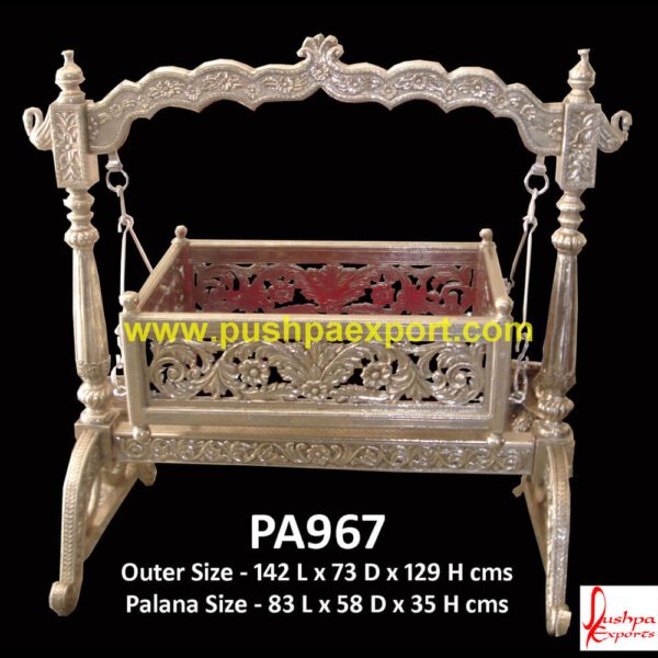 Silver Baby Cradle PA967 Silver Coated Jhula, German Silver Sheet Covered Swing, Silver Sheet Covered Jhula, Silver Sheet Covered Swing, Silver Carved Jhula, Silver Carving Jhula, Silver Carving Swing.jpg